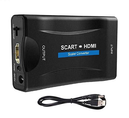 Scart a Hdmi Convertidor Scart to Hdmi Adaptor Convierte La Entrada De Euroconector Analógica En Salida Hdmi 720p / 1080p De Audio De Vídeo para HDTV,DVD BLU-Ray,VCR,VHS,PS,Xbox