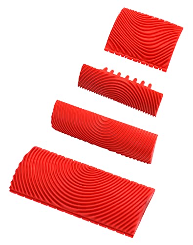 QWORK 4 Piezas Veteador Efecto Madera, Pintura Efecto Madera de Goma para Decoración de Paredes (Rojo, 7,4/8,7/13/15 cm)