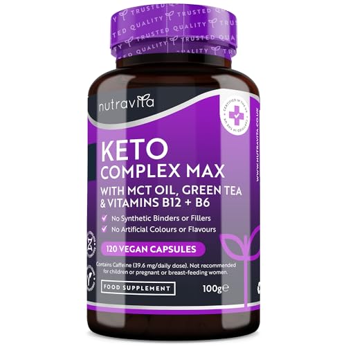 Keto Complex Max - Suministro para 2 mes (120 cápsulas) - Píldoras Dietéticas Keto para Hombres y Mujeres - MCT, té verde, vitaminas y minerales - fabricado por Nutravita