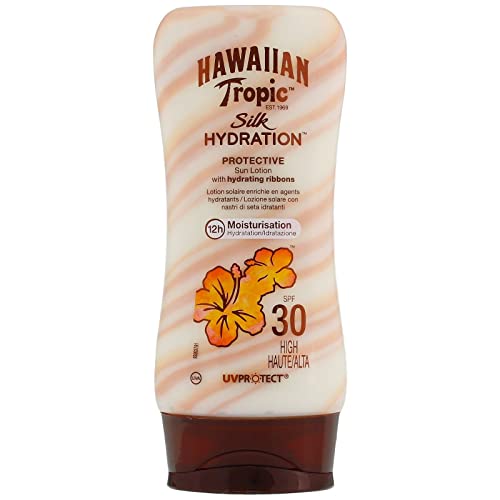 Hawaiian Tropic Silk Hydration Protective - Loción Solar Protectora con Cintas de Seda Hidratantes y Resistente al Agua, Protección Alta, SPF 30 - Formato: 180 ml