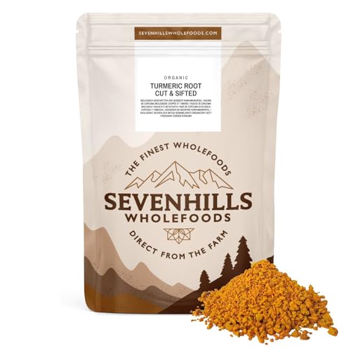 Sevenhills Wholefoods Raíz de Cúrcuma Orgánica, Seca, Cortada y Tamizada para infusiones de té e ingrediente alimentario 200g