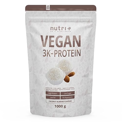 Nutri + Vegan Protein Powder Sabor a Coco y Almendra - 1000g 81% de Proteínas Origen Vegetal - Baja en Carbohidratos 3k para Batidos