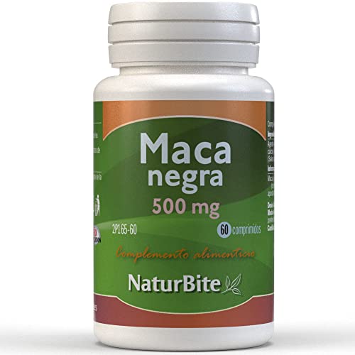 NaturBite - Maca Negra 500mg | 60 Comprimidos | Proporciona Energía y Vitalidad, Mejora Equilibrio Hormonal, Rico en Proteínas, Vitaminas y Minerales.