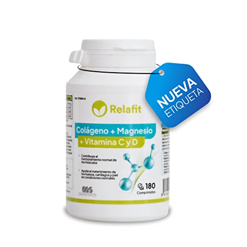 Colágeno hidrolizado con Magnesio y Vitaminas C y D – 180 Comprimidos | Articulaciones y Músculos Fuertes | Energía para el deporte | Suministro de 1 mes| Relafit - Laboratorios