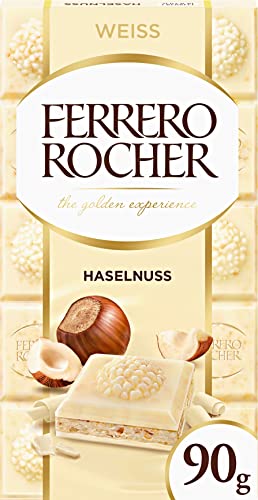 Ferrero Rocher - 3 barras de chocolate blanco con avellanas 90 g de chocolate blanco relleno con crema de avellana y trozos de avellana