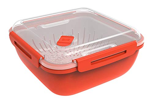Rotho Memory Microwave Vaporizador de 1,7 l con colador para microondas, Plástico (PP) sin BPA, rojo/transparente, 1.7l (19.5 x 19.5 x 9.1 cm)