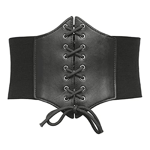 KorhLeoh Cinturón elástico con cinturón negro con cordones, cintura elástica para mujeres y niñas, Negro , L: cintura 87-102 cm
