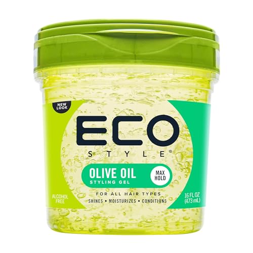 Gel para peinar con aceite de oliva Ecostyle, fijación durante todo el día, sin alcohol, sin parabenos, sin sulfatos, sin descamación, antipicazón, 473 ml