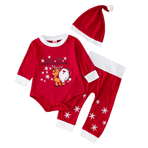 CHISHAYA Bebé niños niñas Navidad Santa Navidad Mono y Pantalones Sombrero Pijamas Conjuntos de Ropa de Dormir Pijamas Baratos Online (#1-Red, 9-12 Months)