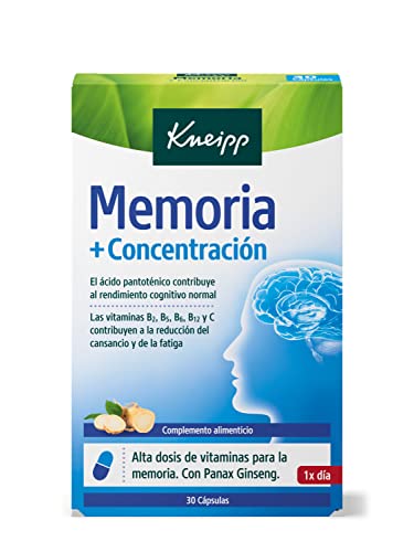 Kneipp Memoria Y Concentracion, Vitaminas para Reducir la Fatiga y el Cansancio, Ideal para situaciones de Estrés o Estudio, Vitaminas B1, B2, B5, B6, B12, C y Ginseng, 30 Cápsulas