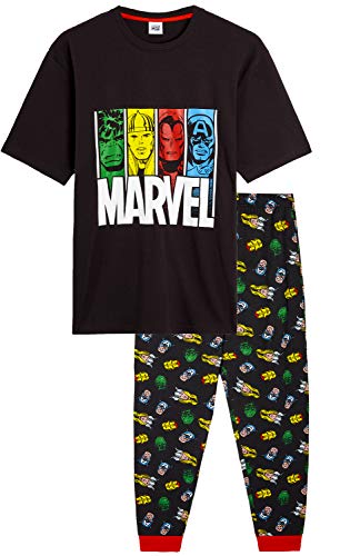 Marvel Pijama Hombre, Pijamas Hombre de Superheroes Avengers, con Capitan America Hulk Thor y Iron Man, Pijama Hombre Algodon Camiseta Manga Corta, Regalos Hombre Adolescente (M)