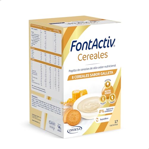 FontActiv 8 Cereales Galleta | Papilla de cereales de alto valor nutricional para adultos y mayores con arroz, avena, maíz y más - 500g