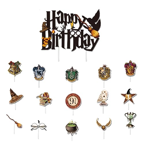 TSUWNO Decoración para Tartas, 22 Piezas Harry Potter Adornos de cupcakes de Cumpleaños, Adornos de tartas, para Niños y Niñas, Suministros para Fiestas de Cumpleaños, Adorno de pastel de bricolaje