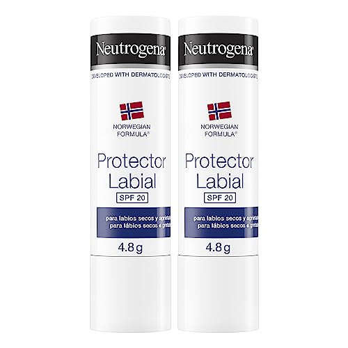 Neutrogena Protector Labial SPF 20 Fórmula Noruega, Protección Solar, Alivio e Hidratación, 4.8 g (Paquete de 2)