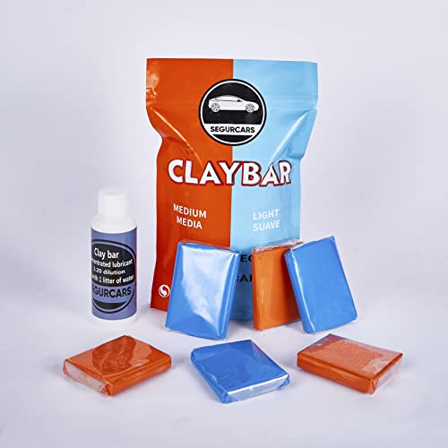 Segurcars - ClayBar grado medio y suave para el detailing de automóviles con lubricante concentrado | Barra de arcilla para coche (6Pack)