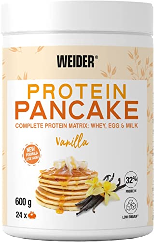 Weider Protein Pancake Mix (600g) Sabor Vainilla, Mezcla para Tortitas Proteicas con Avena y 31% Proteína de 3 fuentes, Suero de leche, Leche y Huevo, Bajo en Azúcar, Bote 100% Reciclado y Reciclable