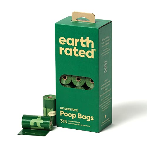 Earth Rated Bolsas para excremento de perro, garantizadas a prueba de fugas y extra gruesas, recargas de bolsas individuales para perros, sin perfume, 315 unidades