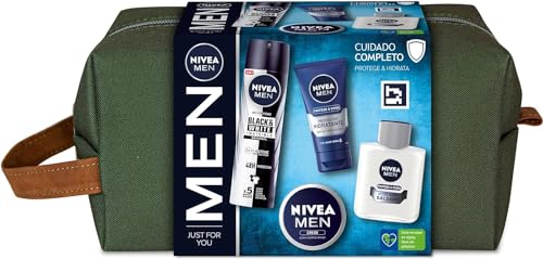 NIVEA MEN Pack Cuidado Completo Neceser, con crema facial (75 ml) crema hidratante todo el cuerpo (75 ml), bálsamo after shave (100 ml), desodorante (200 ml)