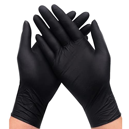 Super Mundo - Guantes de nitrilo, 100 pcs caja (L, Negro), guantes nitrilo, sin polvo y sin látex, guantes desechables, guantes de examen, no estériles (L, Negro)