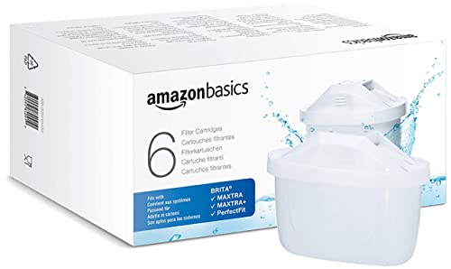 Amazon Basics Cartuchos filtrantes de agua, Paquete de 6, aptos y compatibles con todas las jarras BRITA incl. PerfectFit & Jarras Amazon Basic