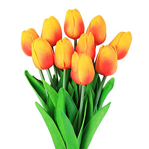 Veryhome 10 unids Tulipanes Artificiales Tulipanes Flores Reales Falsas para la decoración de la Boda del Partido del Hotel en casa, Naranja
