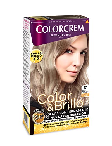 Colorcrem Color & Brillo - Tinte permanente mujer - tono 81 Rubio Claro Ceniza, con tratamiento nutri-protector al aceite de Argán. + 45% de producto | Disponible en más de 20 tonos.