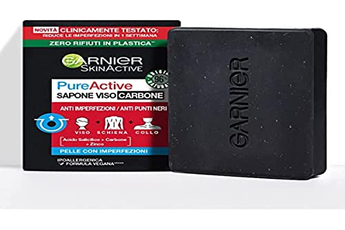 Garnier PureActive - Jabón facial y corporal de carbón, antiimperfecciones, Fórmula vegana con 98% de ingredientes naturales, 100 g