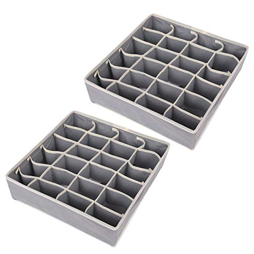2PCS Organizador Cajones, 24 Celdas Plegable Ropa Interior Cajas de Almacenamiento para almacenar Calcetines, Sujetador, Bufandas (gray)