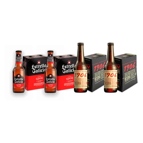 Estrella Galicia y 1906 Pack Combinado de Cervezas de 24 Botellas - Incluye 2 packs de 1906 Reserva Especial 33 cl y 2 Packs de Estrella Galicia Especial 25 cl