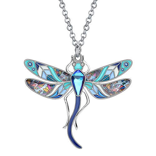 NEWEI Collar de libélula esmaltada con diamantes de imitación, bonito colgante de libélula para mujeres y niñas, Esmalte, Diamantes de imitación