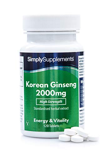 Ginseng coreano 2000mg - ¡Bote para 4 meses! - Apto para veganos - 120 comprimidos - SimplySupplements