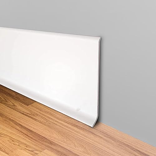 MENAYODA Rodapié blando de PVC, 10 cm de ancho, autoadhesivo, tira decorativa flexible con pliegues en forma de S para cubrir huecos de esquina (6 m, blanco)