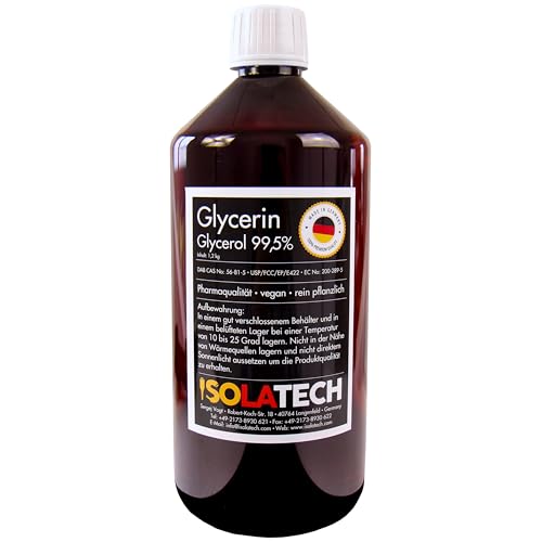 Glicerina vegetal 1 Litro CALIDAD 99,5% grado farmacéutico, puro, glicerol Botella de 1L (contenido 1,2kg)