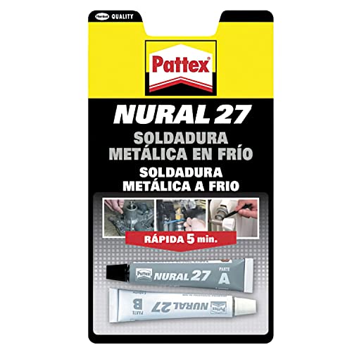 Pattex Nural 27, soldadura metálica en frío, aluminio gris, Juego 2 Tubos, 22 cm