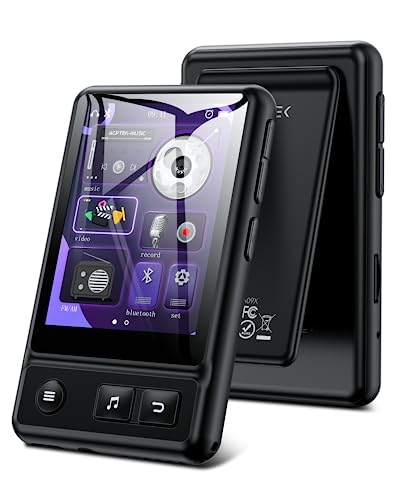 AGPTEK 32GB Reproductor MP3 Bluetooth 5.3 con Clip, 2.4' Pantalla Táctil Reproductor Deportivo Portátil, Reproductor de Música Sonido sin Pérdidas, Altavoz, Radio FM, Vídeo, Externo hasta 128GB, Negro