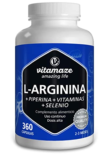L-Arginina Complex 4500 mg - 360 Capsulas con Vitaminas B6, B12, Acido Fólico, Selenio y Piperina - Fórmula para Rendimiento Físico - Sin Aditivos Innecesarios, Calidad Alemana
