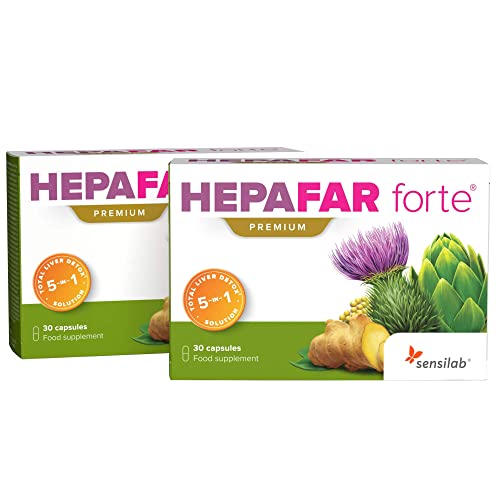 Hepafar Forte Premium - Detox - Cardo Mariano, Zinc, Alcachofa, Selenio, Jengibre, Diente de Leon, Vitamina E - Detox Higado - 60 Cápsulas para 30 días - Alta Biodisponibilidad - Sensilab