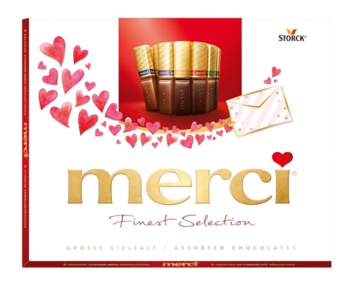 merci, Finest Selection Gran Variedad, Bombones surtidos de 8 especialidades de chocolate relleno y sin relleno, 1 x 250 g