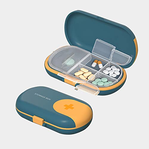 1 Pastillero con Cortador de Pastillas, Caja de Pastillas con 4 Compartimentos – Tomas, Organizador Medicación de Plástico ABS Portátil de tamaño Bolsillo - Azul