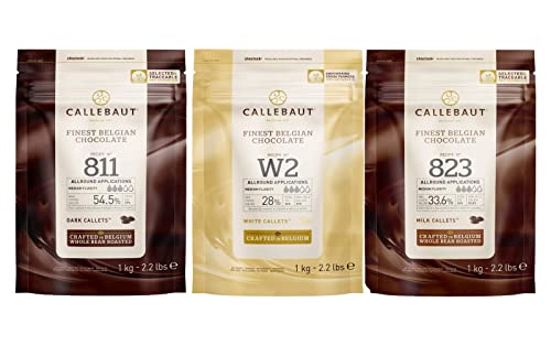 Callebaut, leche, oscuros y blancos chips de chocolate (3 x 1kg Bundle)
