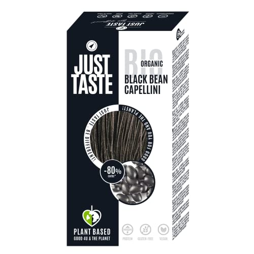 Just Taste Be different Espaguetis orgánicos de grano negro/Capellini, 41 g de proteína, ideal para deportistas, bajo en carbohidratos, alta proteína, 250 g (6 unidades)