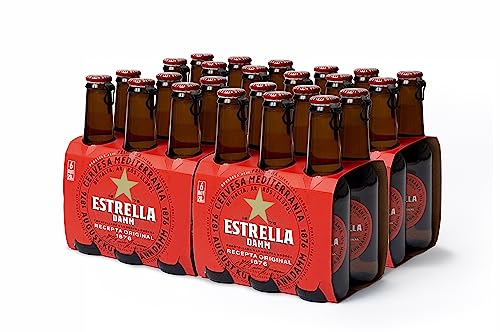 Estrella Damm - Cerveza mediterránea, caja de 24 botellas de 20 cl con tapón abre fácil