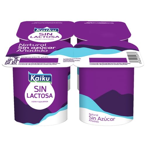 (6 PACK) de 4 x 125 g. KAIKU Yogur sin lactosa con varios sabores (Refrigerado) (NATURAL SIN AZUCAR)