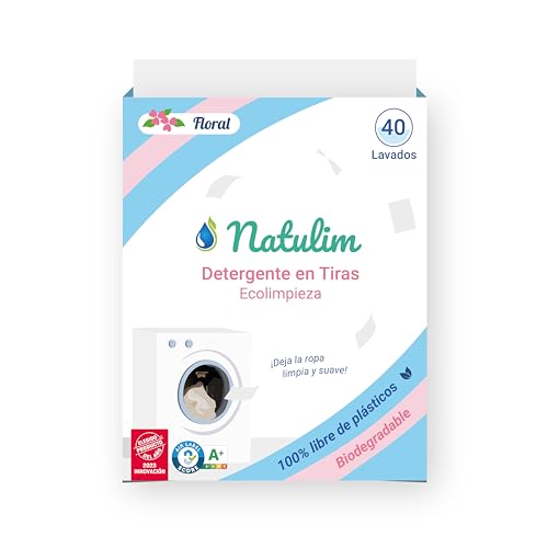 Natulim - Detergente en Tiras para Lavadora (40 Lavados) - Incluye efecto Suavizante, Ecológico, Hipoalergénico, Made in Spain - Ropa limpia y suave sin ensuciar el Planeta (Fragancia Floral)