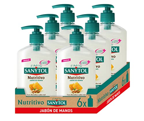 Sanytol - Jabón de Manos Nutritivo Antibacteriano, con Almendras y Miel - Pack de 6 x 250 ml