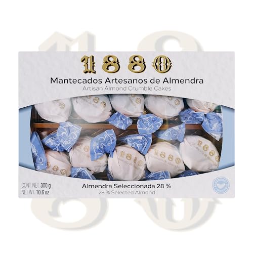 1880 - Mantecados Artesanos de Almendras, Calidad Suprema, Típico Dulce Navideño, Receta Artesanal, Envasado en Seda, 300 gramos