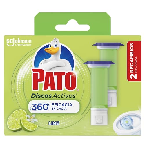Pato Discos Activos Lima - Pack de 2 Recambios (12 Discos) - Limpia y Perfuma el Inodoro, El embalaje puede variar