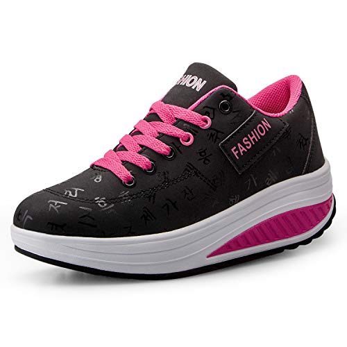 Mujer Adelgazar Zapatos Sneakers para Caminar Zapatillas Aptitud Cuña Plataforma Zapatos 38 EU,Negro