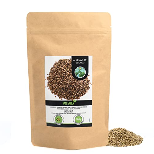 Semillas de cáñamo sin pelar (500g), semillas de cáñamo 100% naturales sin aditivos, vegano