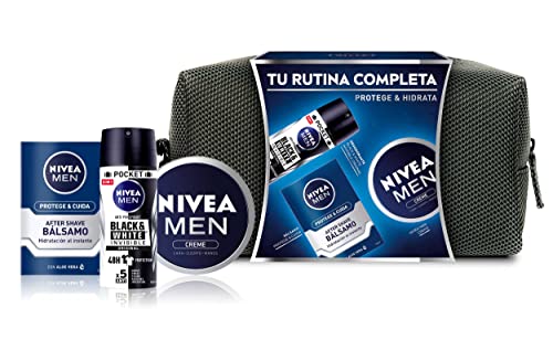 NIVEA MEN Pack Protege & Hidrata Neceser, set de regalo para hombre con crema hidratante (1 x 150 ml), bálsamo after shave (1 x 100 ml) y desodorante (1 x 100 ml)
